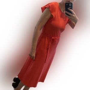 Gap Flutter Sleeve Midi Dress, red, size M Tall
